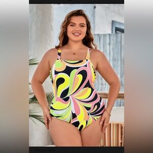 Cupshe Palm Beach Nights Square Neck Swimsuit Size 1X NWT